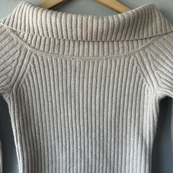 Oak + Fort Ribbed Funnel Neck Knit Sweater Oatmeal Beige Size XS Minimal Cozy - Picture 3 of 9